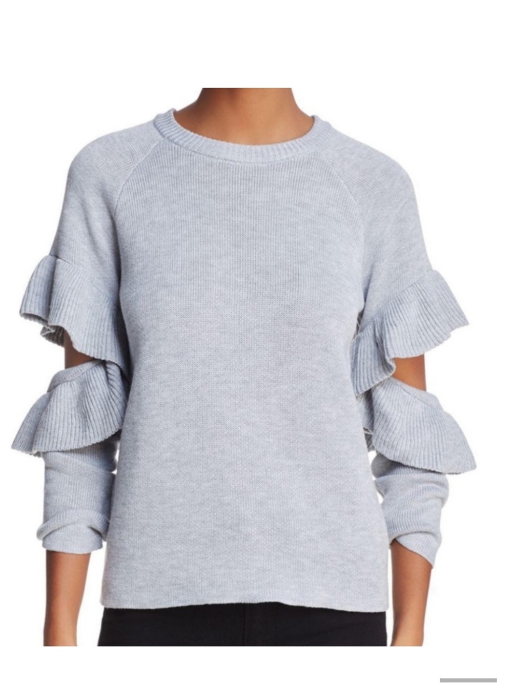 Nwot endless rose anthro ruffle cutout alpaca blend grey sweater $138 fall knit